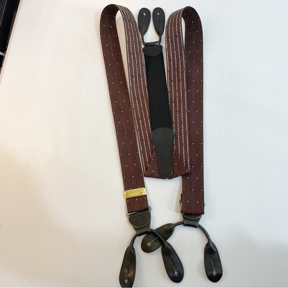 Coach Y-Back Suspenders Braces 46" Maroon Diamond Silk Pattern Leather Fasteners - Picture 2 of 8